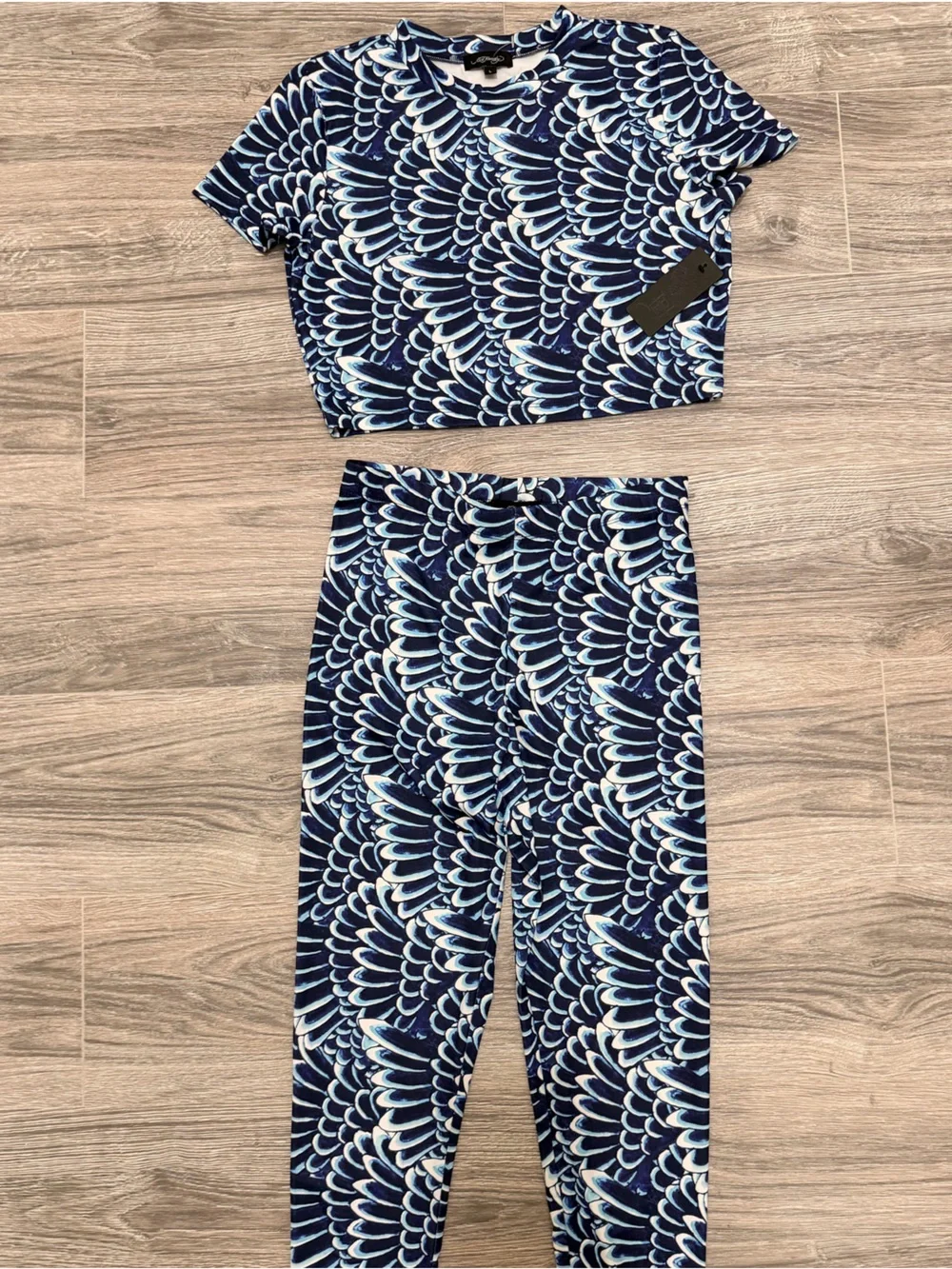 NWT Ed Hardy Navy Blue & White Patterned Legging Set Top L Pant M